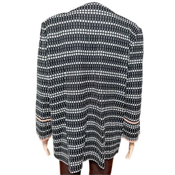 Misook Womens Cardigan L Open Front Jacket Black White Coral Trim Knit - Picture 3 of 8